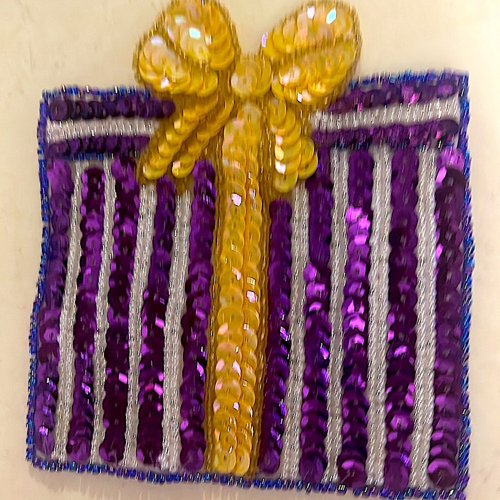 huge brooch sequin beaded pin vintage gift box design